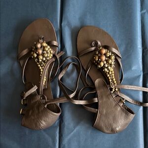Antik Batik Brown Beaded Sandals